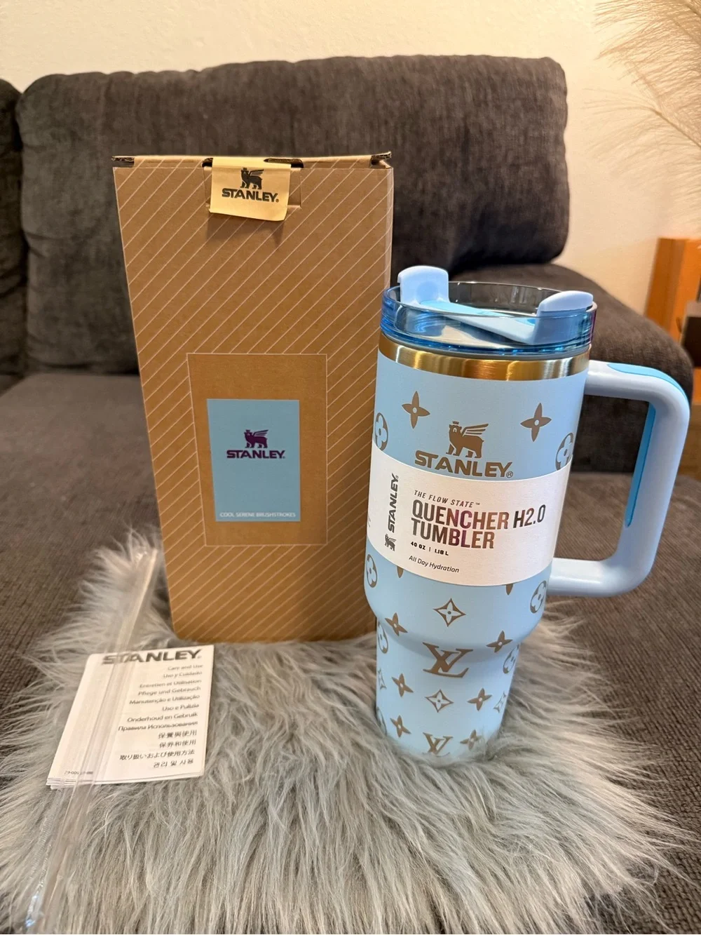 Stanley Light Blue Tumbler with Gold Accents 40oz